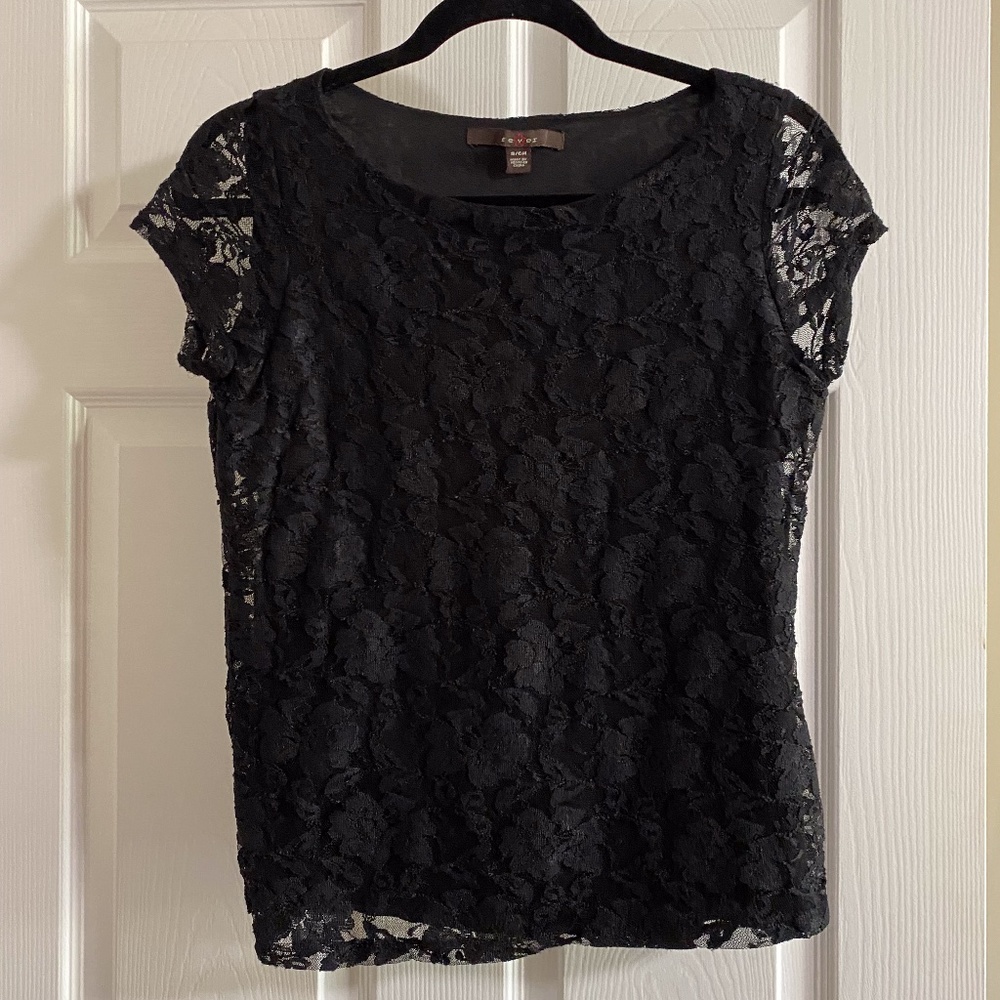 Black Short Sleeve Pullover Blouse by Fever